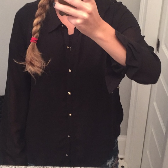 Tops - Sheer black button down shirt Tops - Sheer black button down shirt